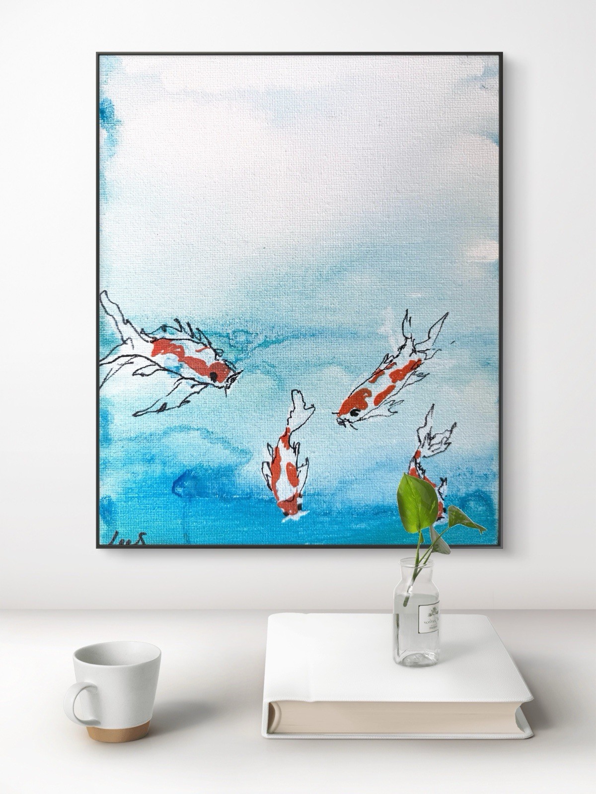 SAMATOWIC Original Abstract Baby Koi 8×10 Bathroom Art Handmade Signed Fine 17