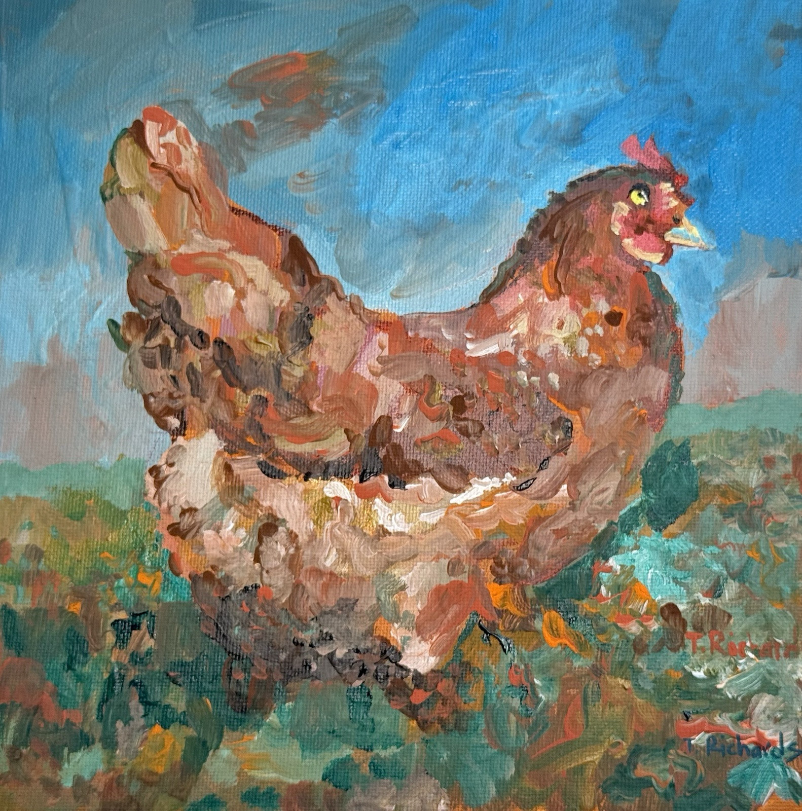 Acrylic painting ORIGINAL art Hen artwork Chicken Farm Animal Pet Signed 8×8