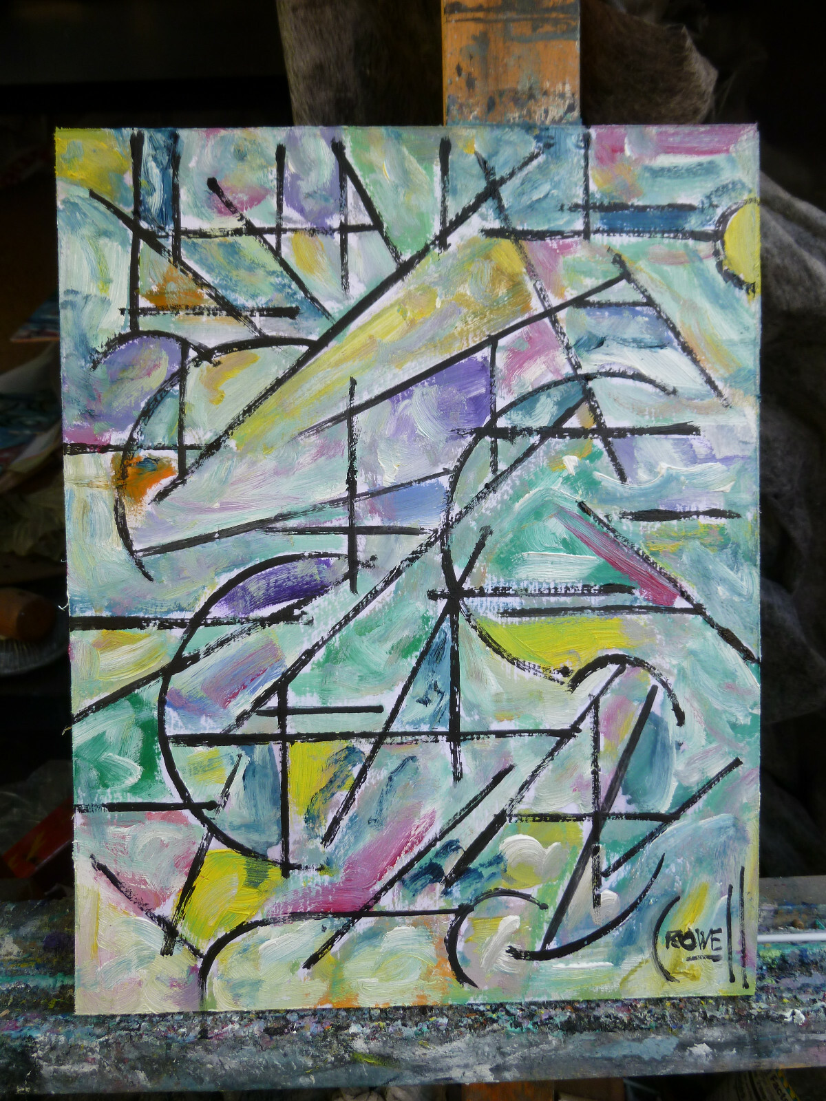 OLD STALE BREAD abstract NEW original 8×10 wood oil painting signed Crowell