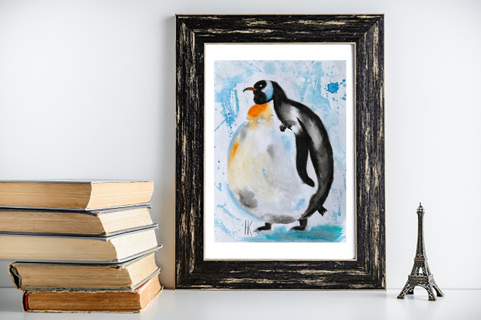 Penguin Painting Animal Original Art Wildlife Watercolor Wall Art 8 x 12 inches