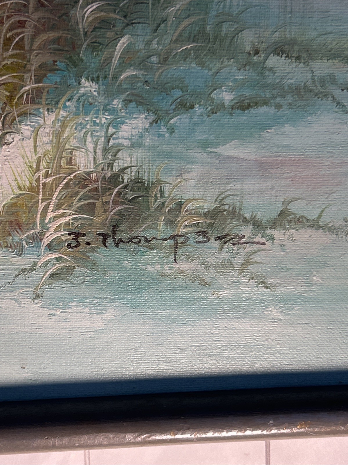 Vintage Oil Painting By J. Thompson Seaside Beach Scene Signed Highwaymen Style