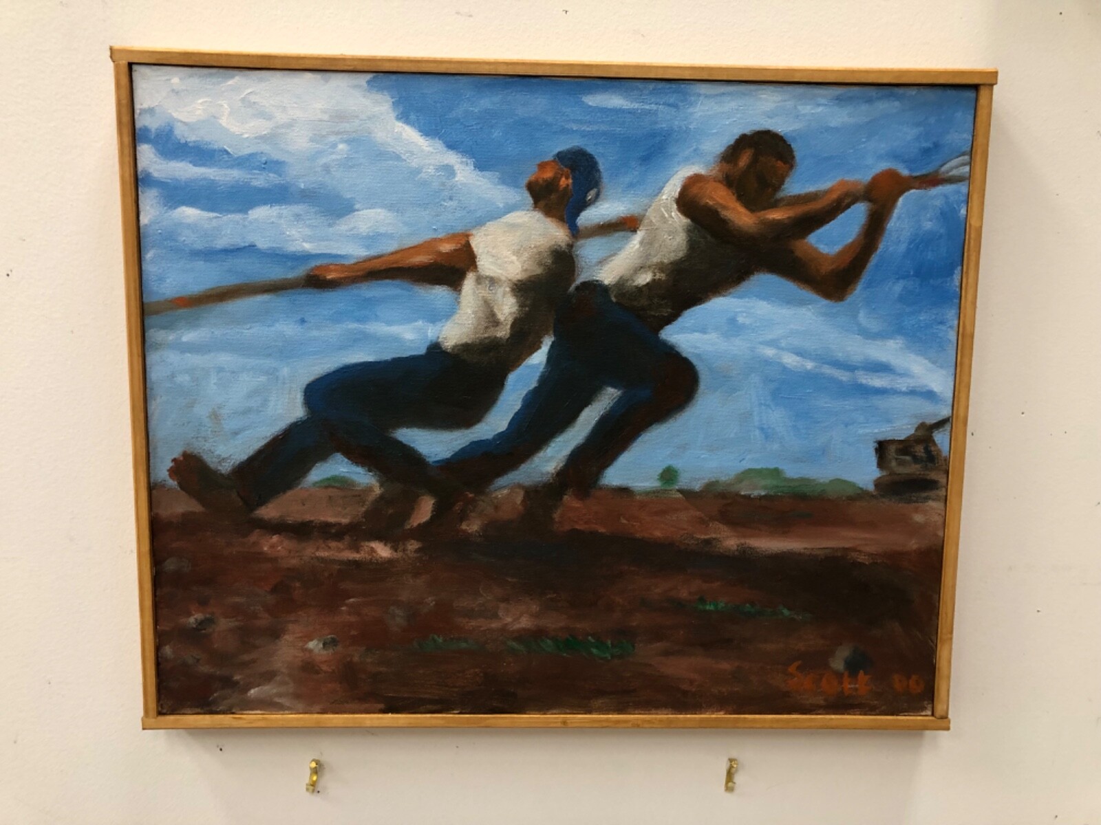 Original Acrylic Painting- Cable Pullers / Electricians Construction