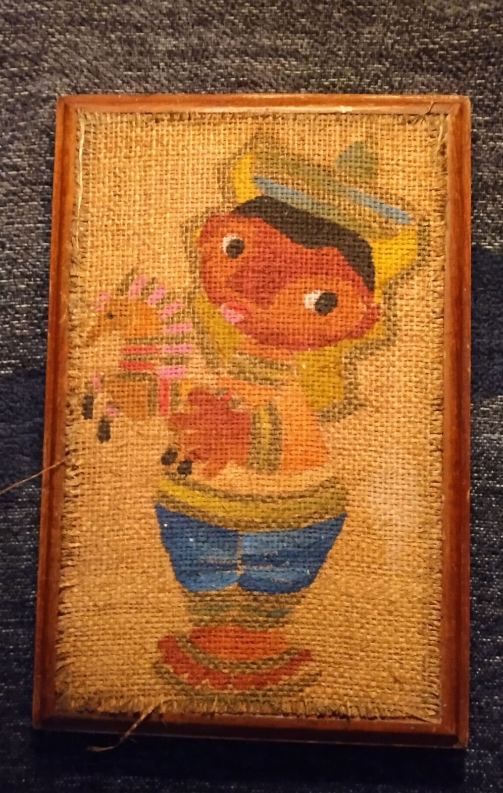 Jose Maria De Severin Vintage Portrait Oil Burlap On Board. Mexico Boy With Toy