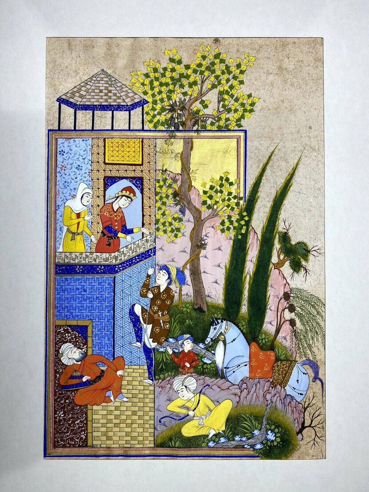 MiniaturePainting PersianArtWork SilkPaper Handmade Khusrav and Shirin 10.2×6.6