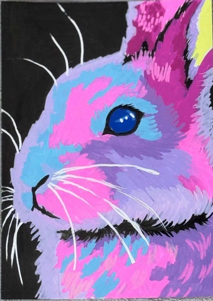 ACEO *PRINT* Animal Bunny rabbit rainbow cute unique Tinycanvasbyh