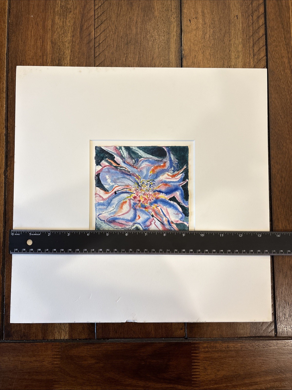 Vintage Marika Geoghegan Floral Modern Abstract Painting 5” X 5” Matted 13 1/2”