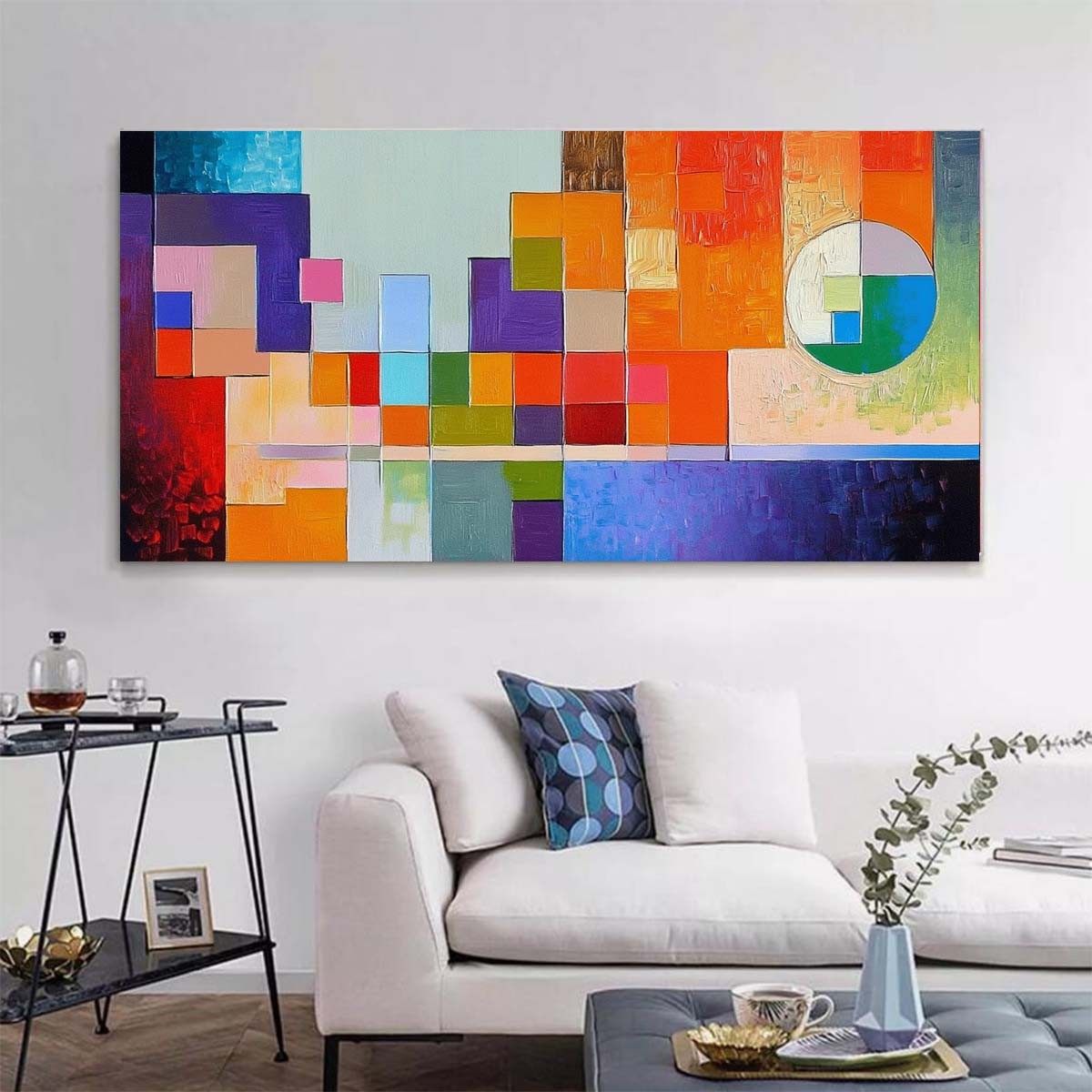 Orange Hand Painted Oil Painting on Canvas Home Decor Texture Abstract Blue