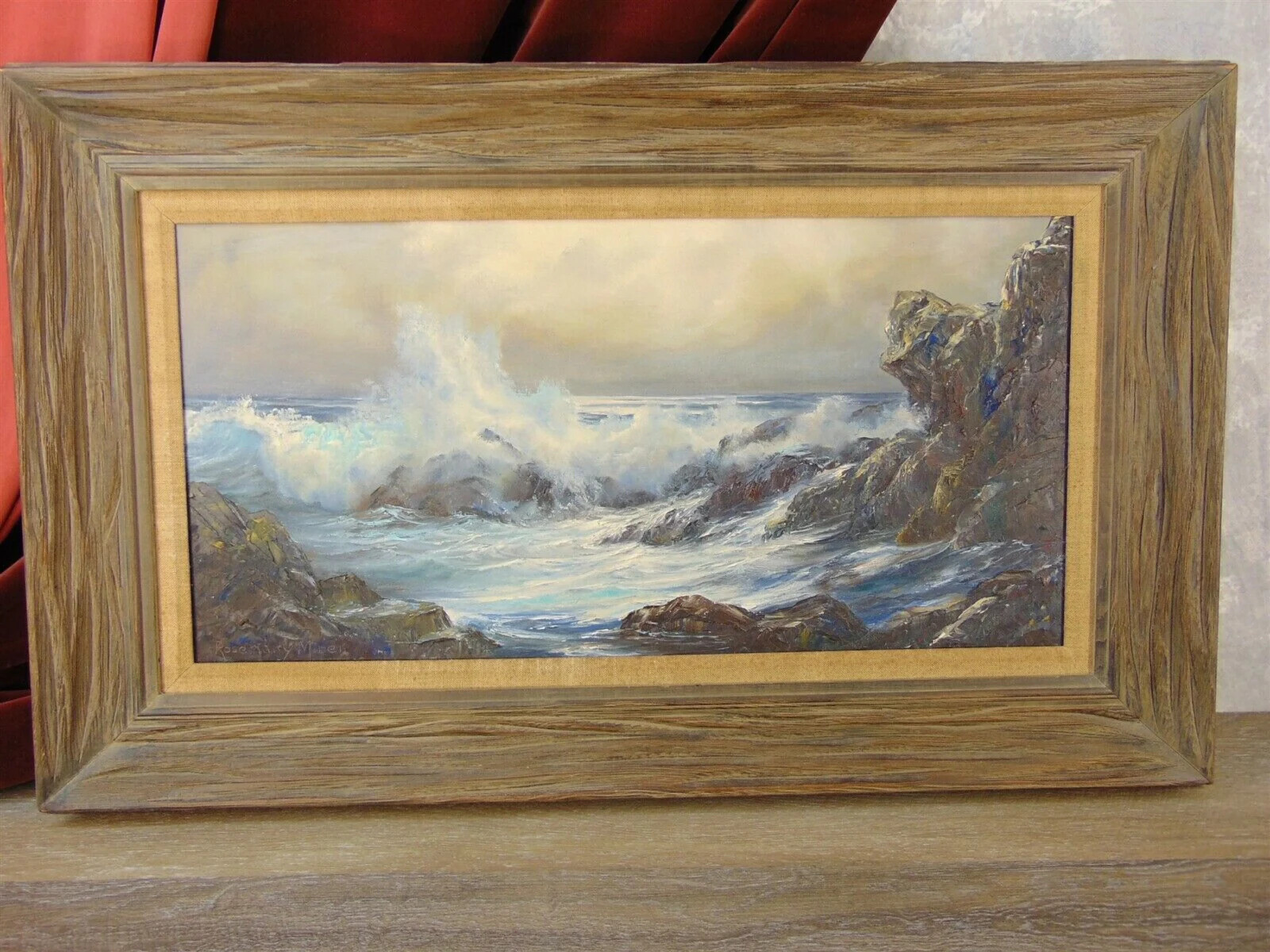 Original Painting Horizontal SEASCAPE by ROSEMARY MINER Rocks Storm Superb!