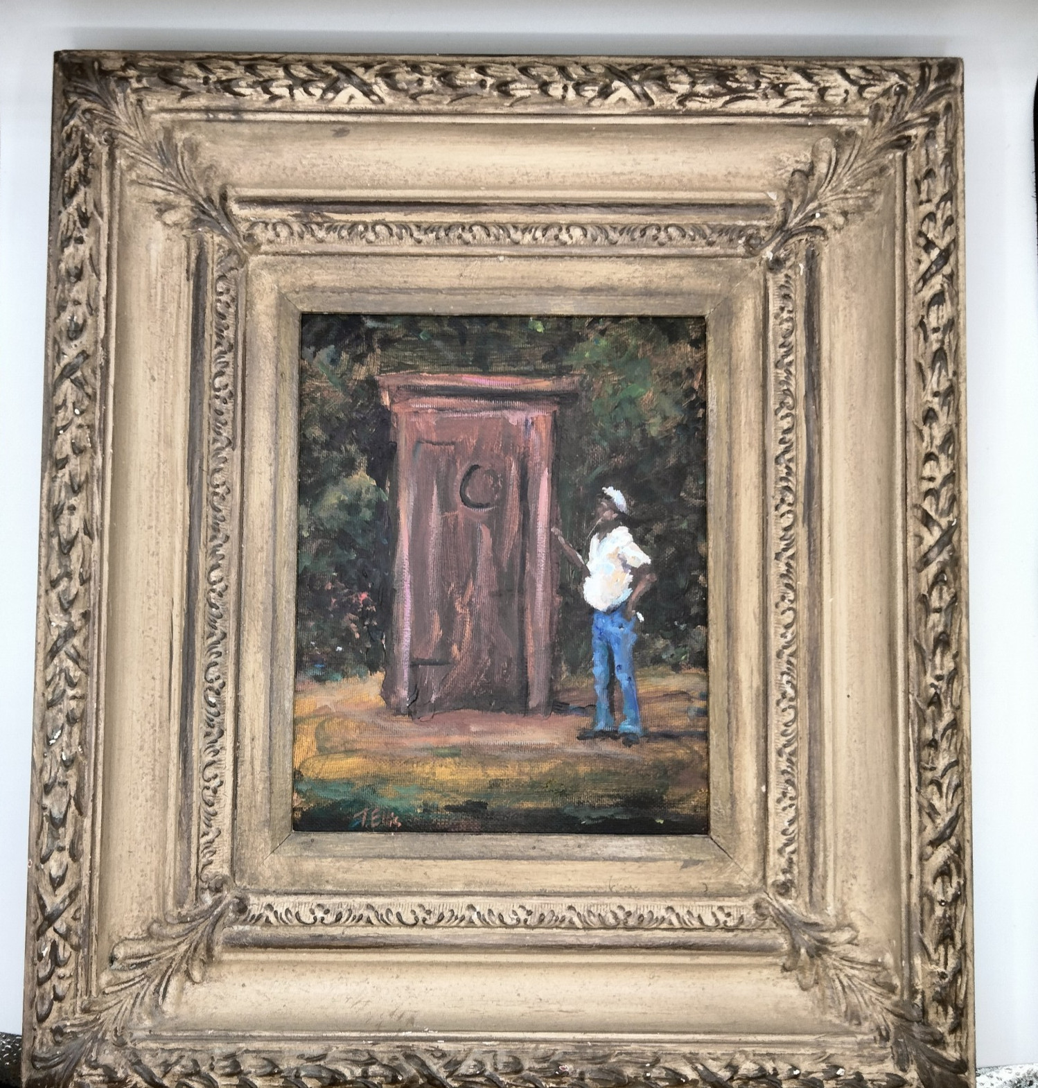 Ted Ellis African American Artwork Outhouse Bathroom Framed 18.5″x16.5″