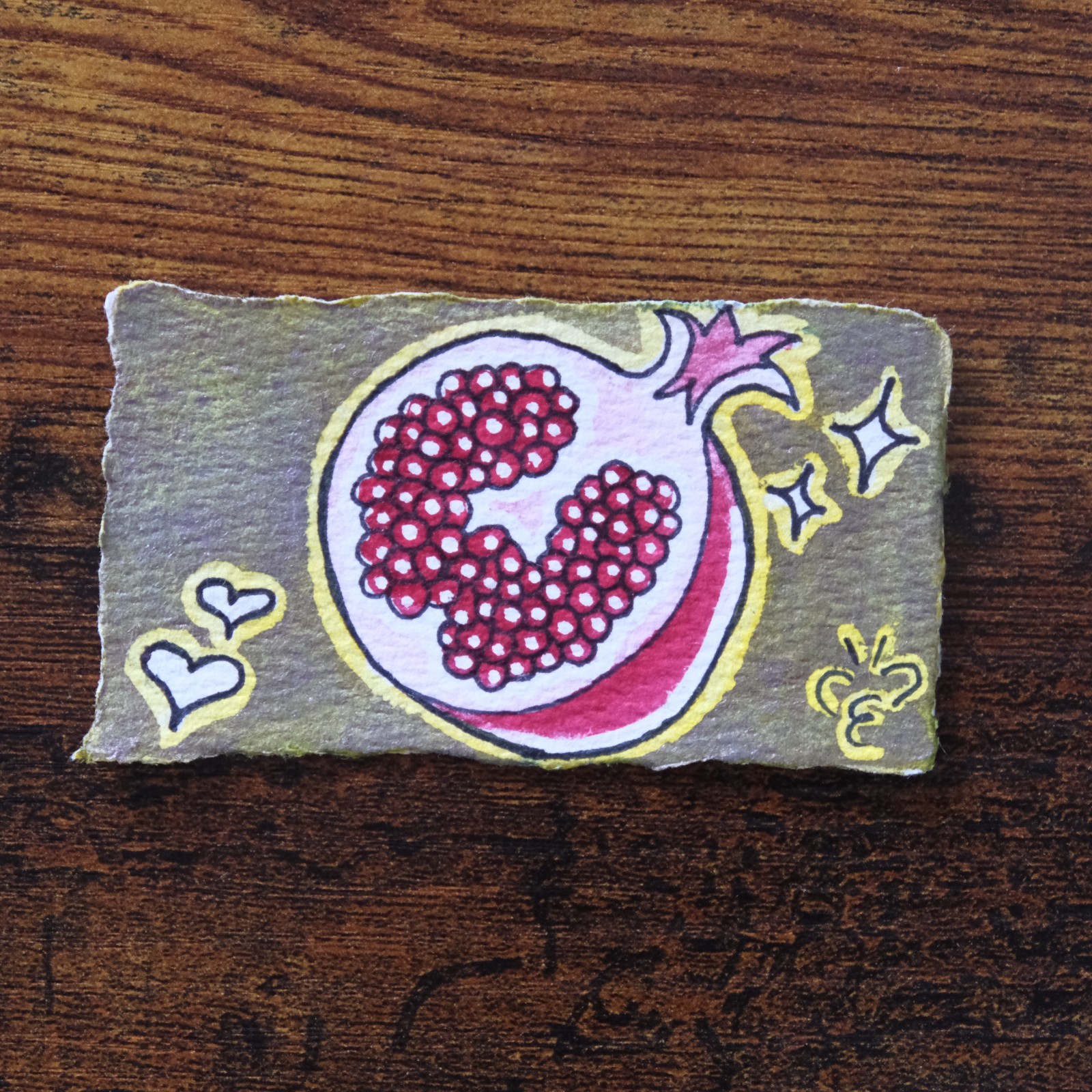 ACEO Original Watercolor Pomegranate Fruity Series #2/10 Paintybee 2 x 3.5 inch