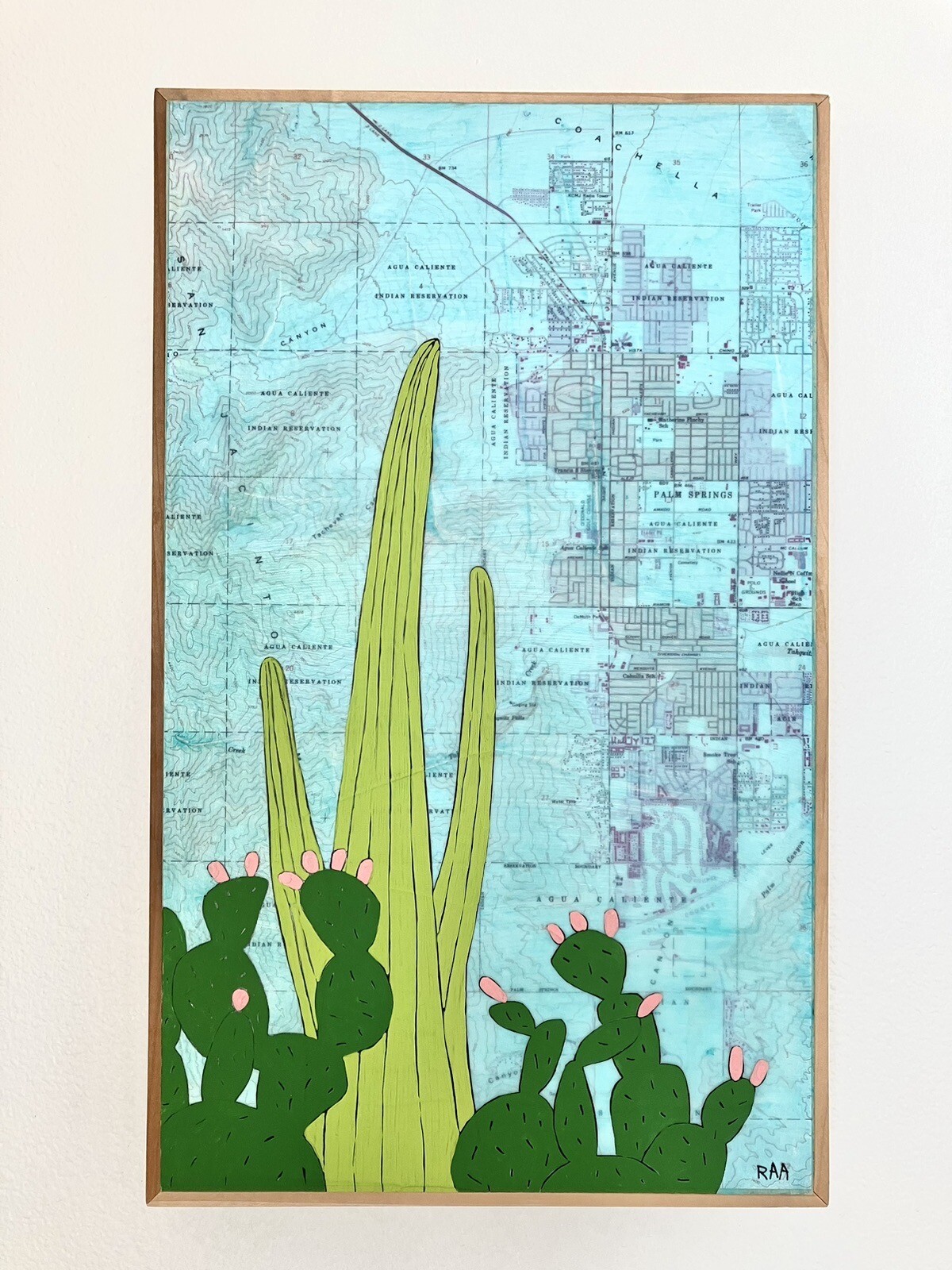 ORIGINAL Palm Springs Coachella Cactus Map Painting 2015 Art Rachel Ann Austin