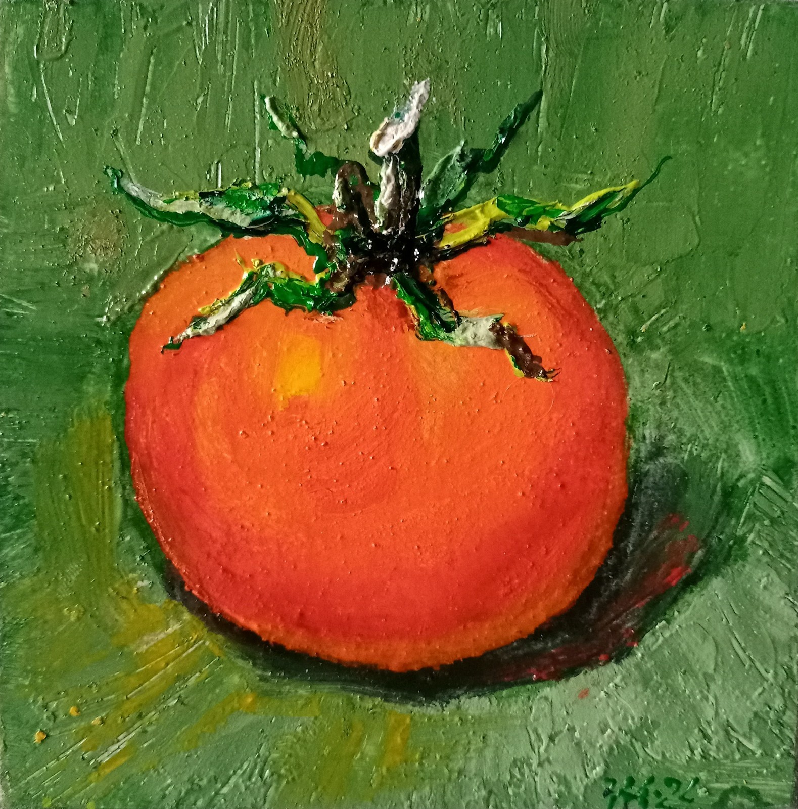 Tomato Impasto Painting Original Art Impression Oil Painting 6 x 6 in