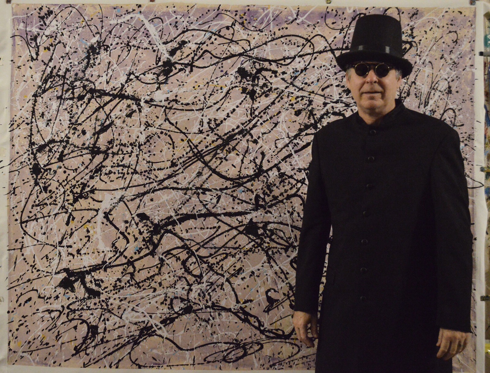 Jackson Pollock inspired ￼Painting, 72” X 56” Acrylic, Abstract, Lavender Mist