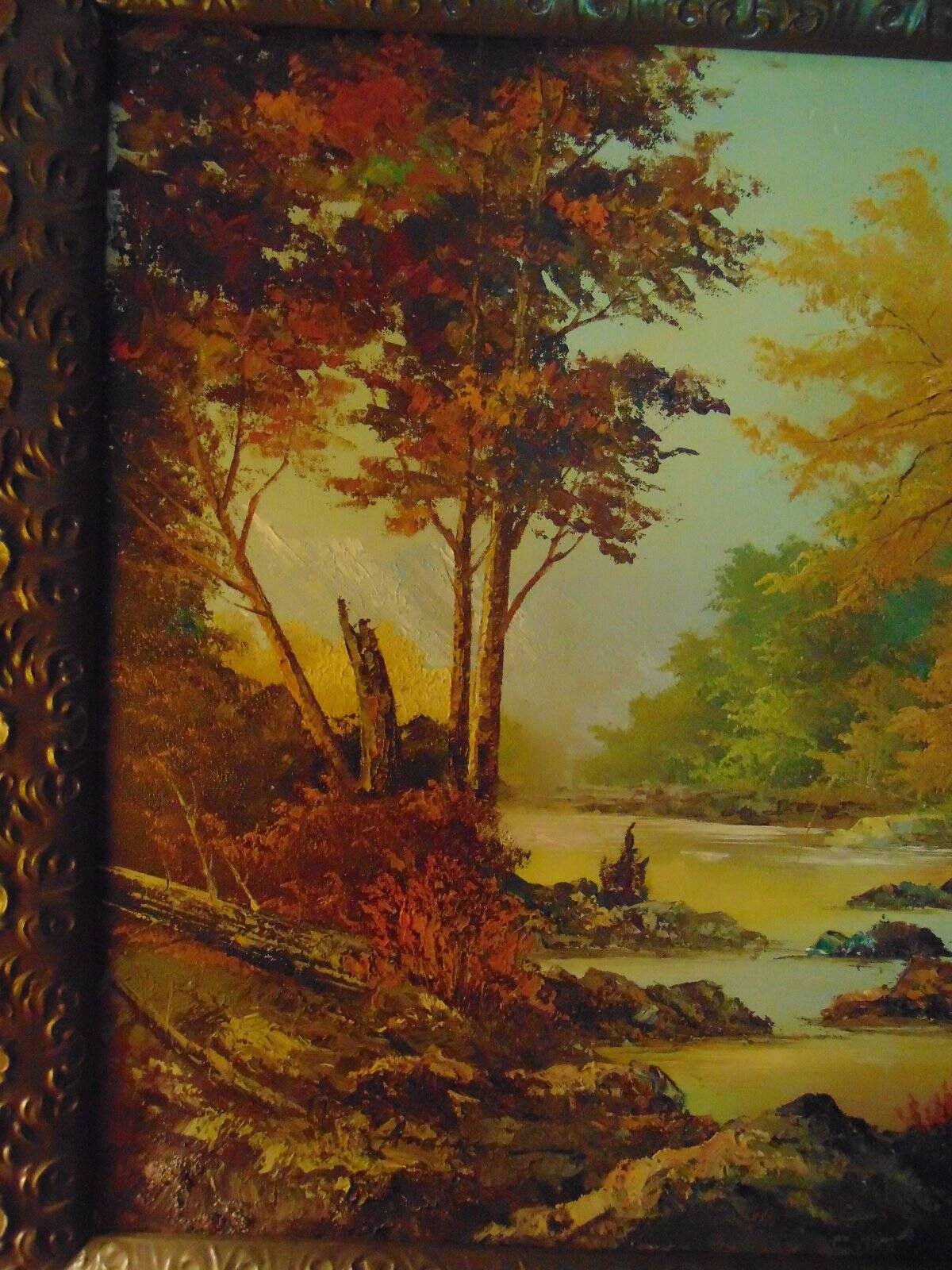 framed ORIGINAL OIL PAINTING signed anderson scenic mountains stream 39″ x 27″