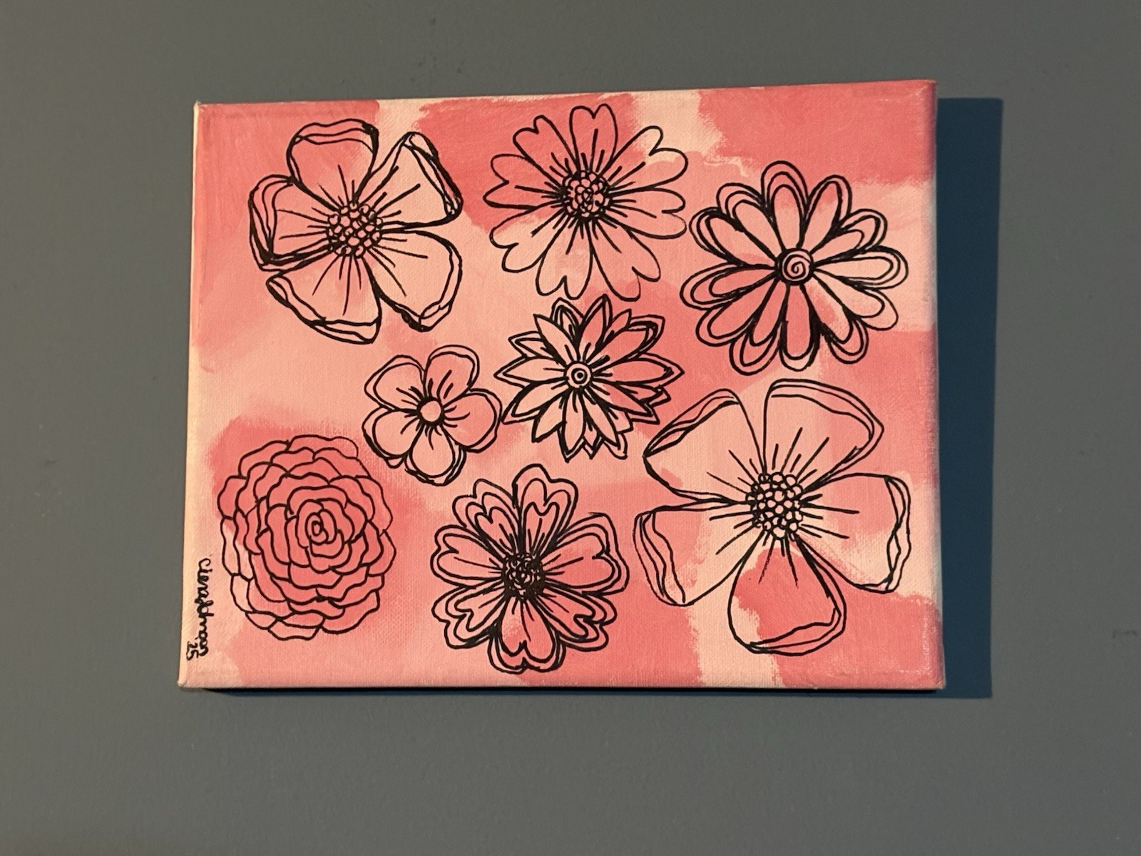 Pink Floral Wall Art. Canvas. Original. Medium. Multi Directional Design.