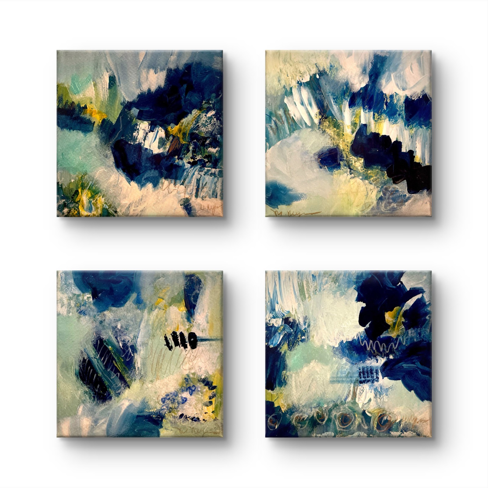 Mary Myers Original Abstract Expressionism 8×8 Turquoise Abstract Signed FineArt