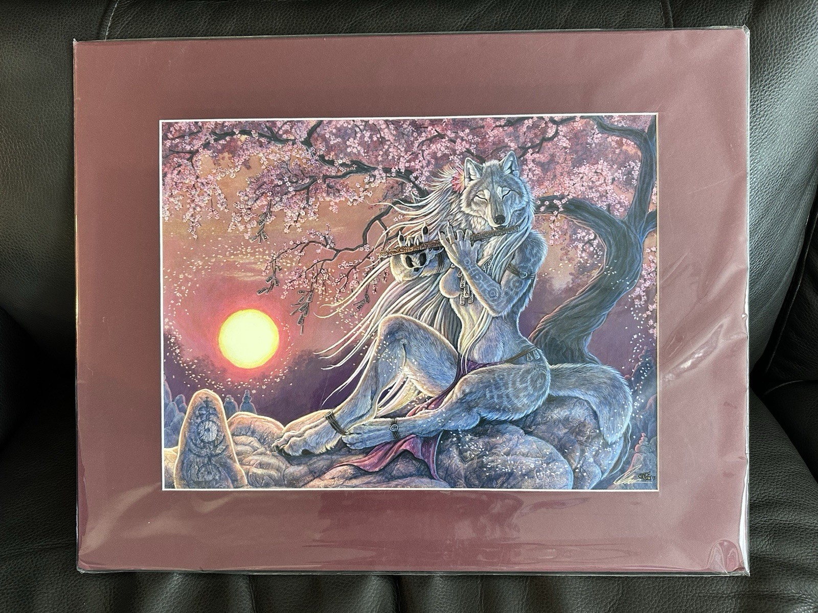 Whimsical Sacred Winds Fantasy Art WereWolf Goldenwolf Christy Grandjean Signed