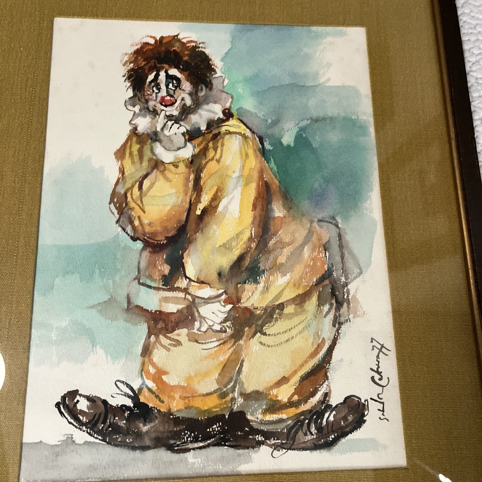 Vintage 70s Salvador Cabrera Clown Paintings Pair Of 2 ‘77 & ‘78 Framed Art