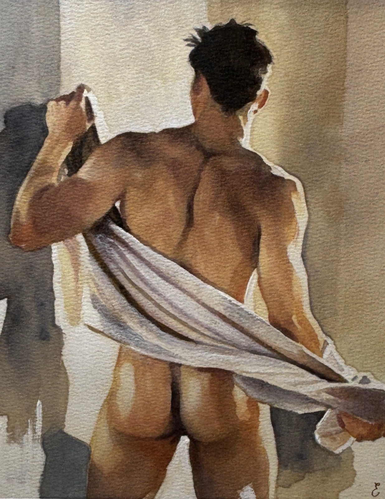 🎨 ORIGINAL NUDE MALE WATERCOLOR PAINTING by Eric Fisher