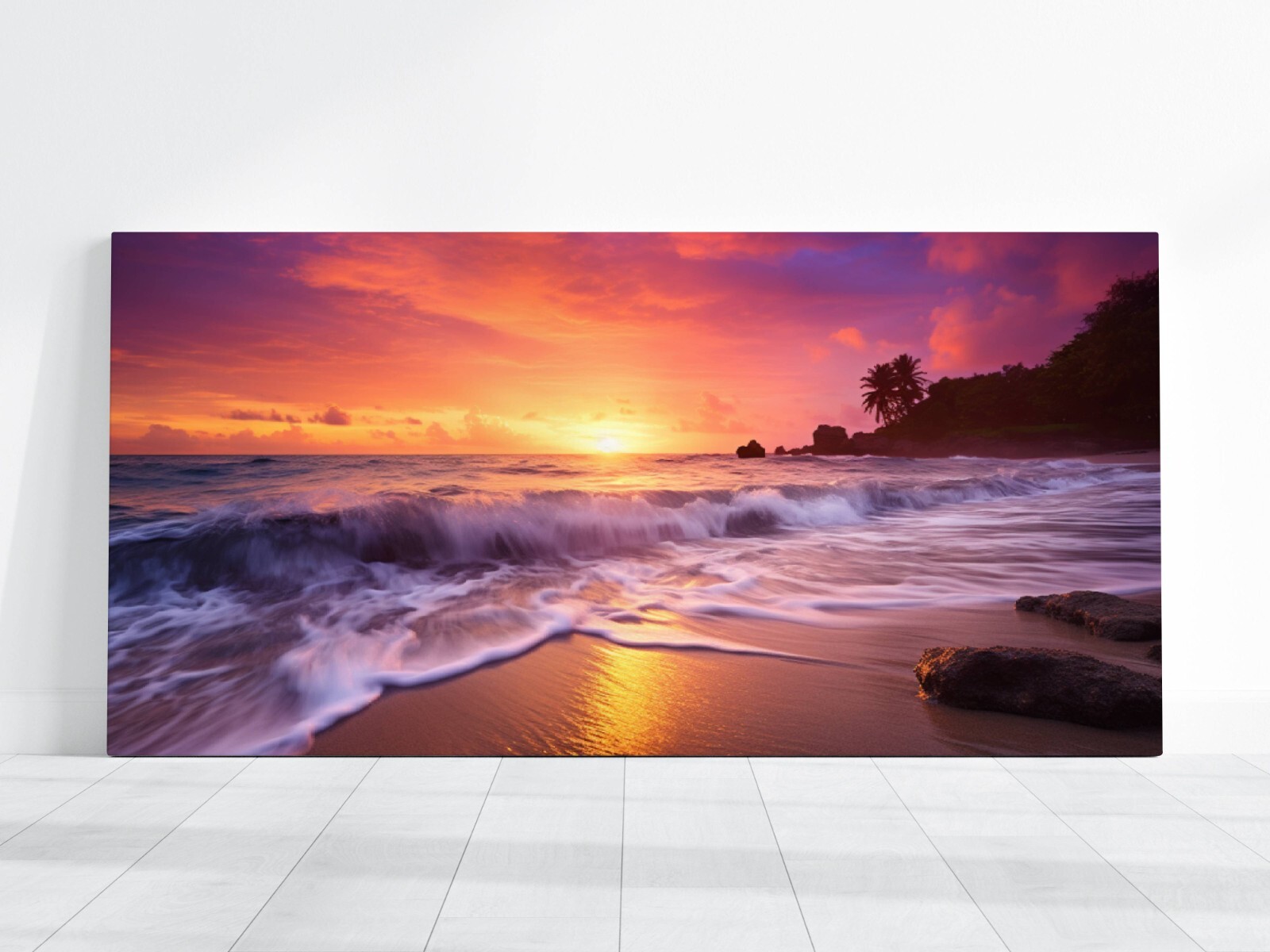 Tropical Sunset in Hawaii Photo, Vibrant Beachscape with Colorful Sky Art Print