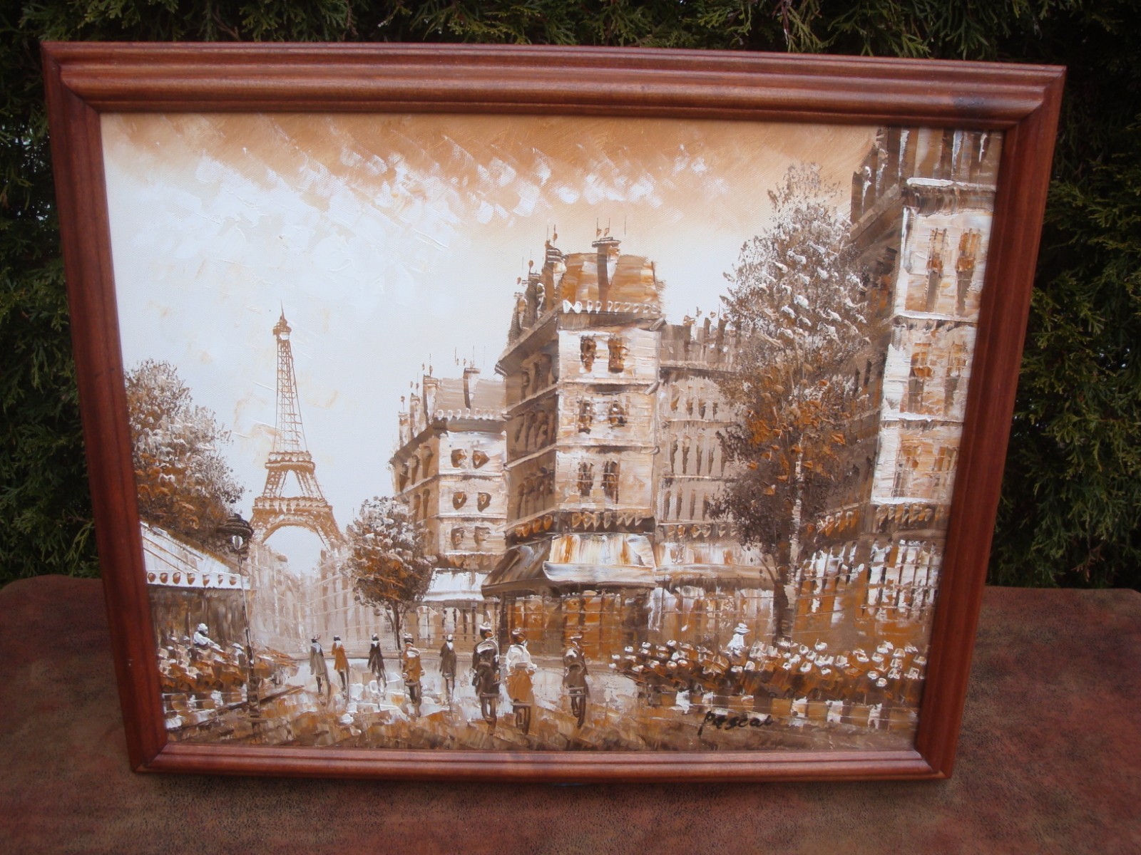 European city scene Framed 18 1/2″ x 23″ Pascal Oil Painting on Canvas