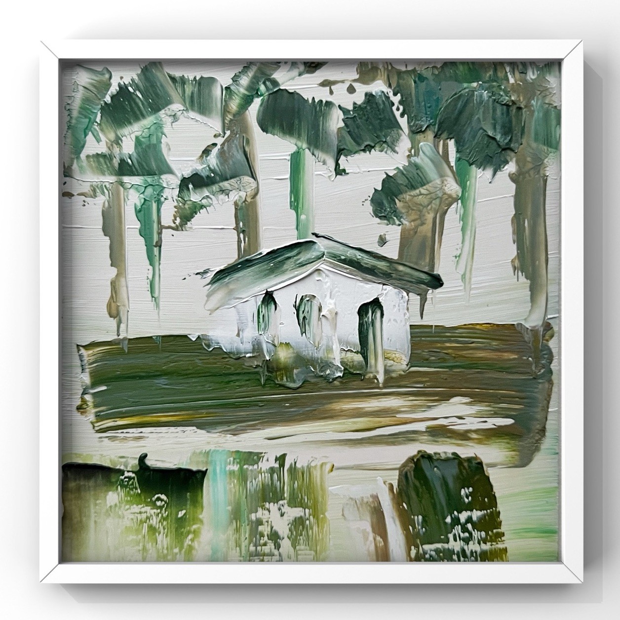 Abstract Coastal Palm House Painting Miami Florida Beach Original Artwork Framed