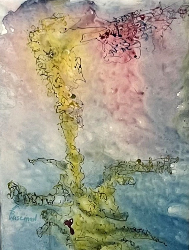 Original Watercolor & Ink Painting Signed by Artist Matte & Frame 17.5×21.5×1″
