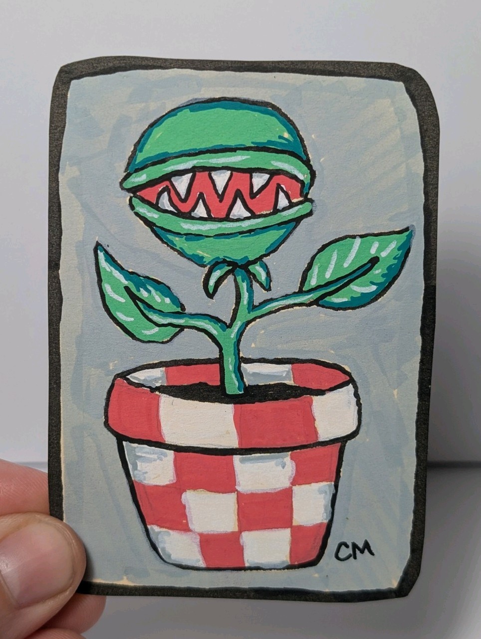 Original ACEO Carnivorous Plant Feed Me Killer Acrylic Hand Painted Art By CM