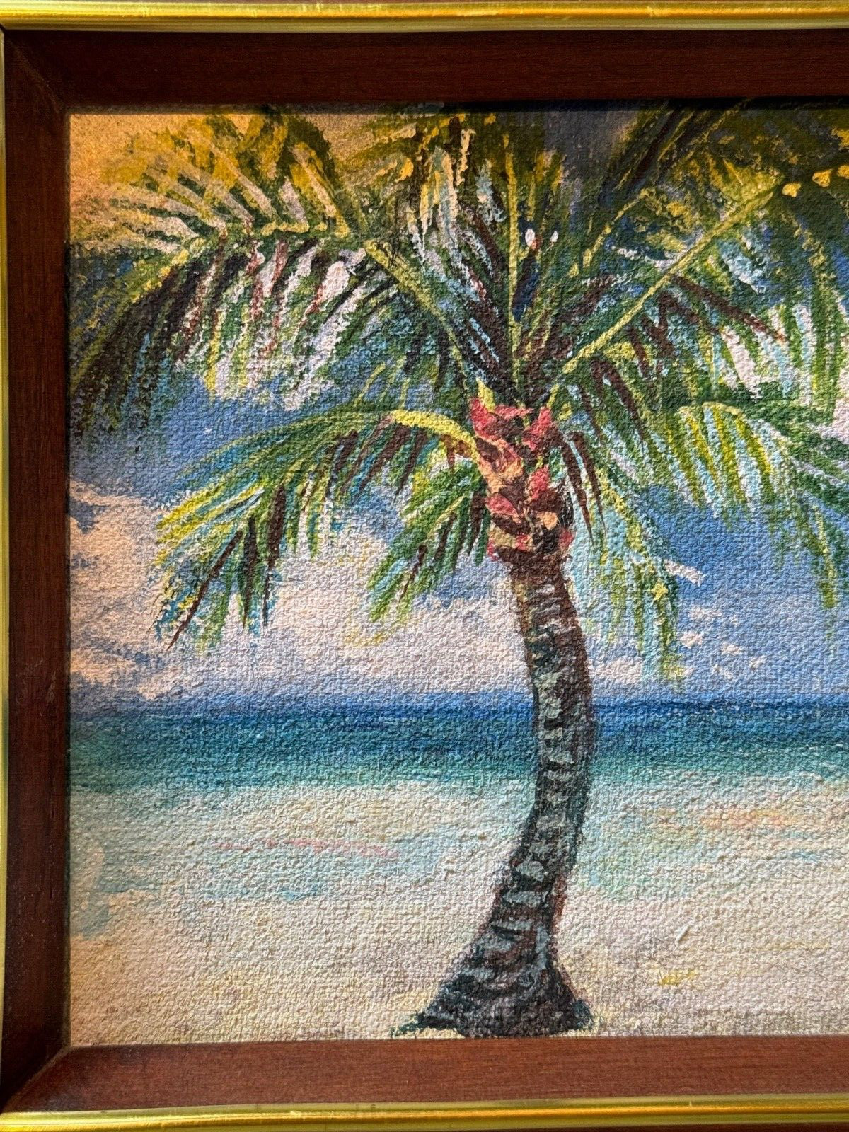 Small Oil Painting Tropical Palm Scene Signed on back 2007 Framed 10″ x 8″