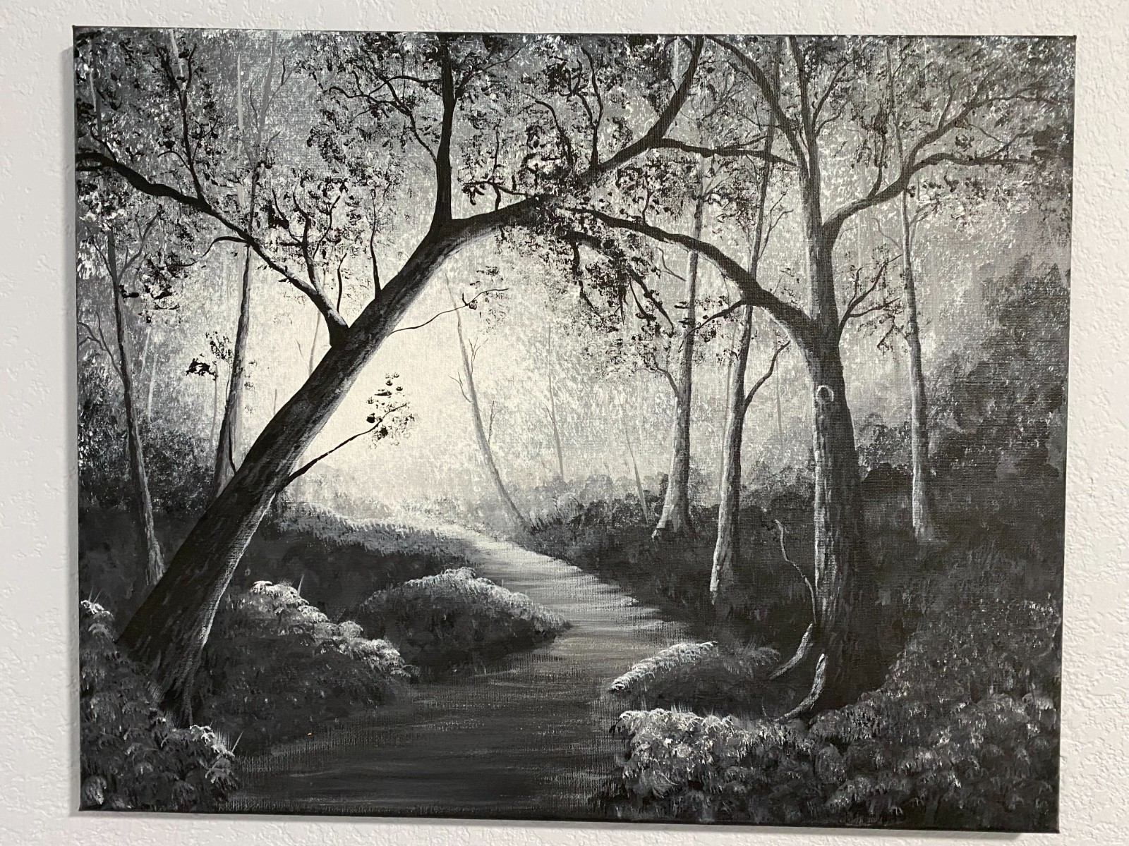 Original 16×20 Acrylic Landscape Painting Black White Christian Art Psalm 23