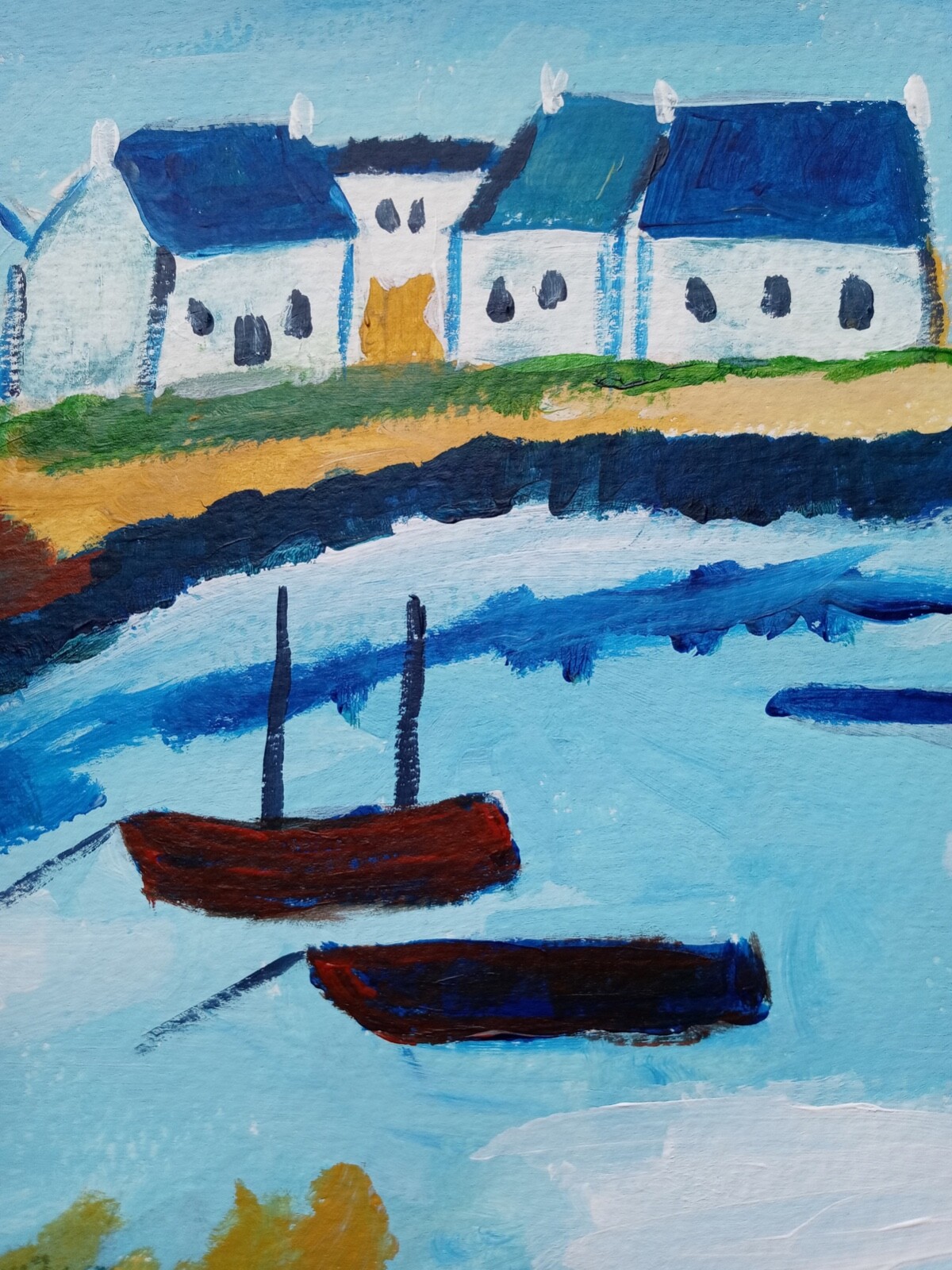 Impressionism SEAPORT LANDING 11X14 Handmade Signed Colorful ART Painting