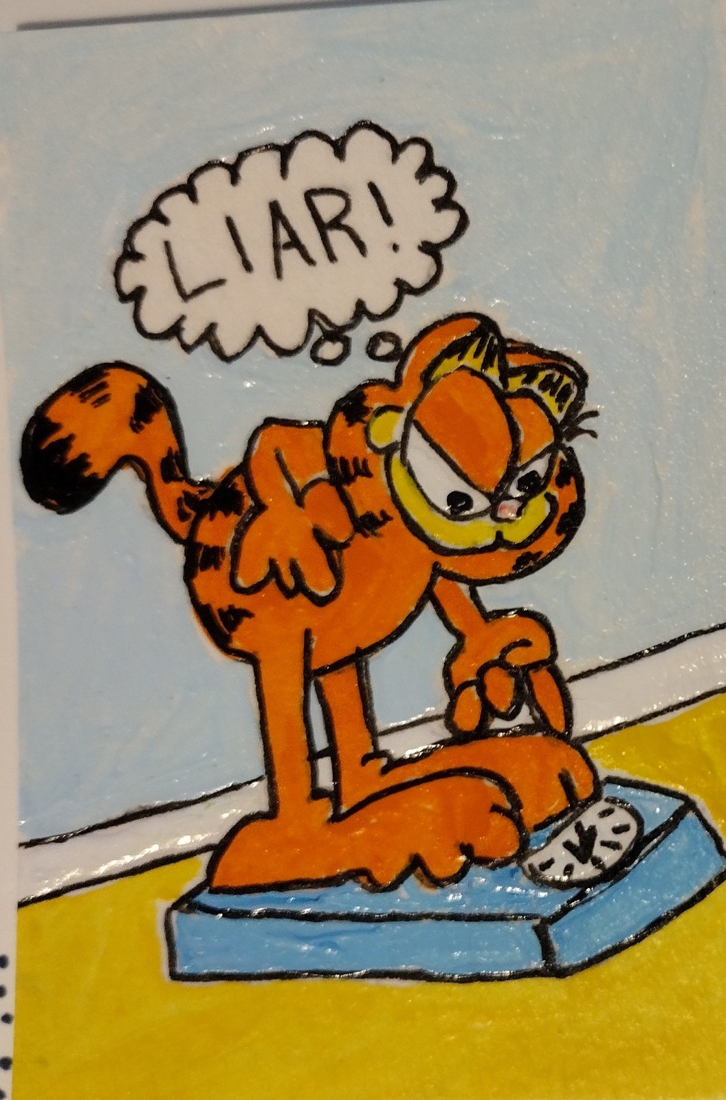 3.5″X2.5″ Artist Trading Card Garfield And Scale HAND PAINTED ACRYLIC