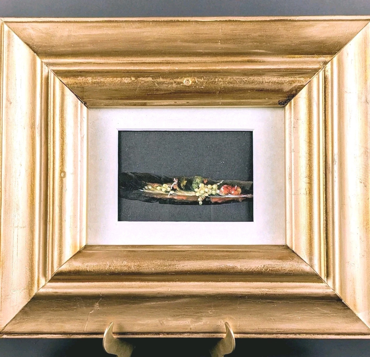 Original Acrylic On Feather Framed Fruit Still Life Gold Frame Judith Klein 05