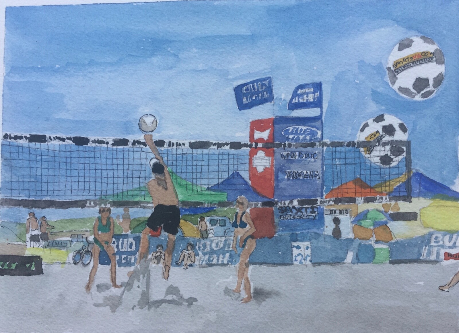 LOOMIS PARK, SOUTH BEACH, MIAMI BEACH / 9″ X 12″ /ORIG. W/C / MIMI DAVIS, ARTIST