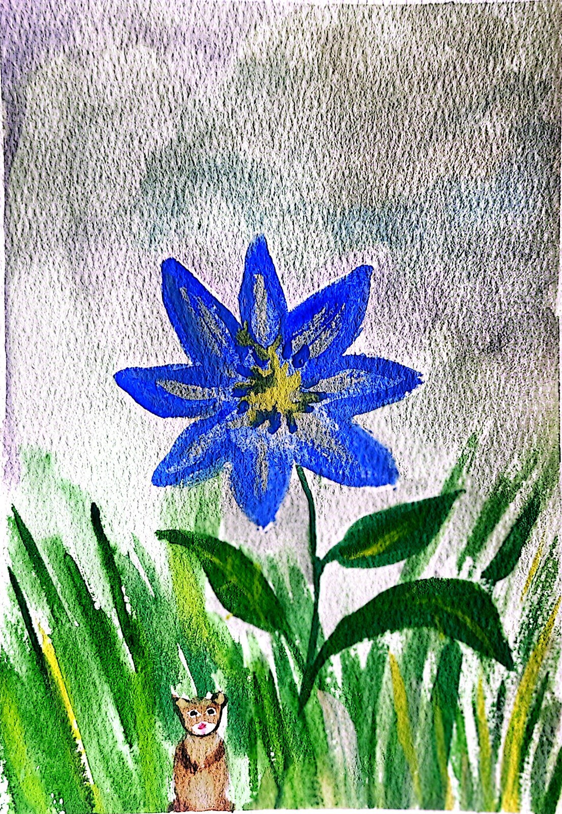 Let’s Meet Under The Purple Flower Original Watercolor 5×7 Cotton/Paper Signed
