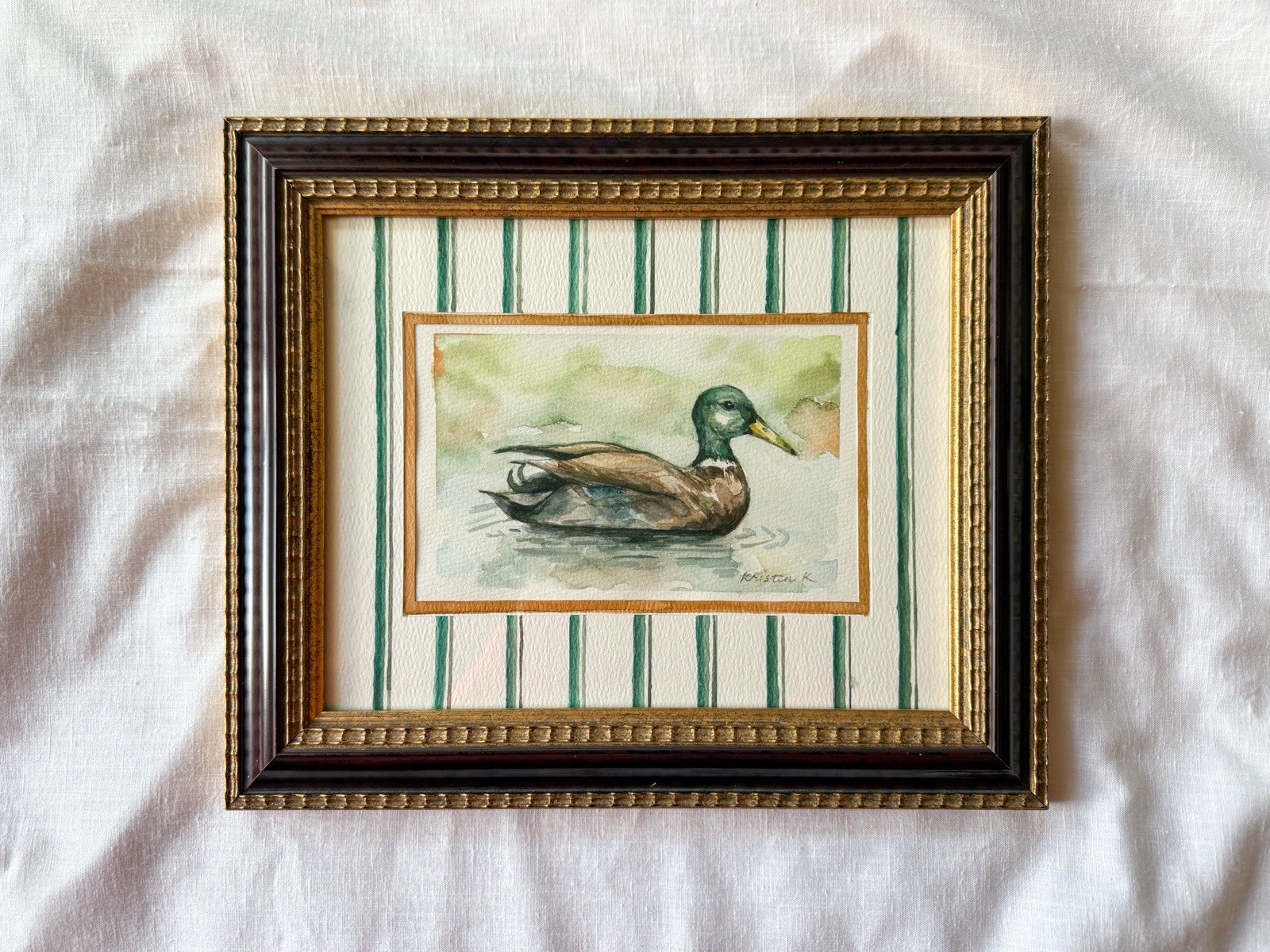 Original Framed Mallard Duck Watercolor Painting – 8″x 10″ Cottage Core