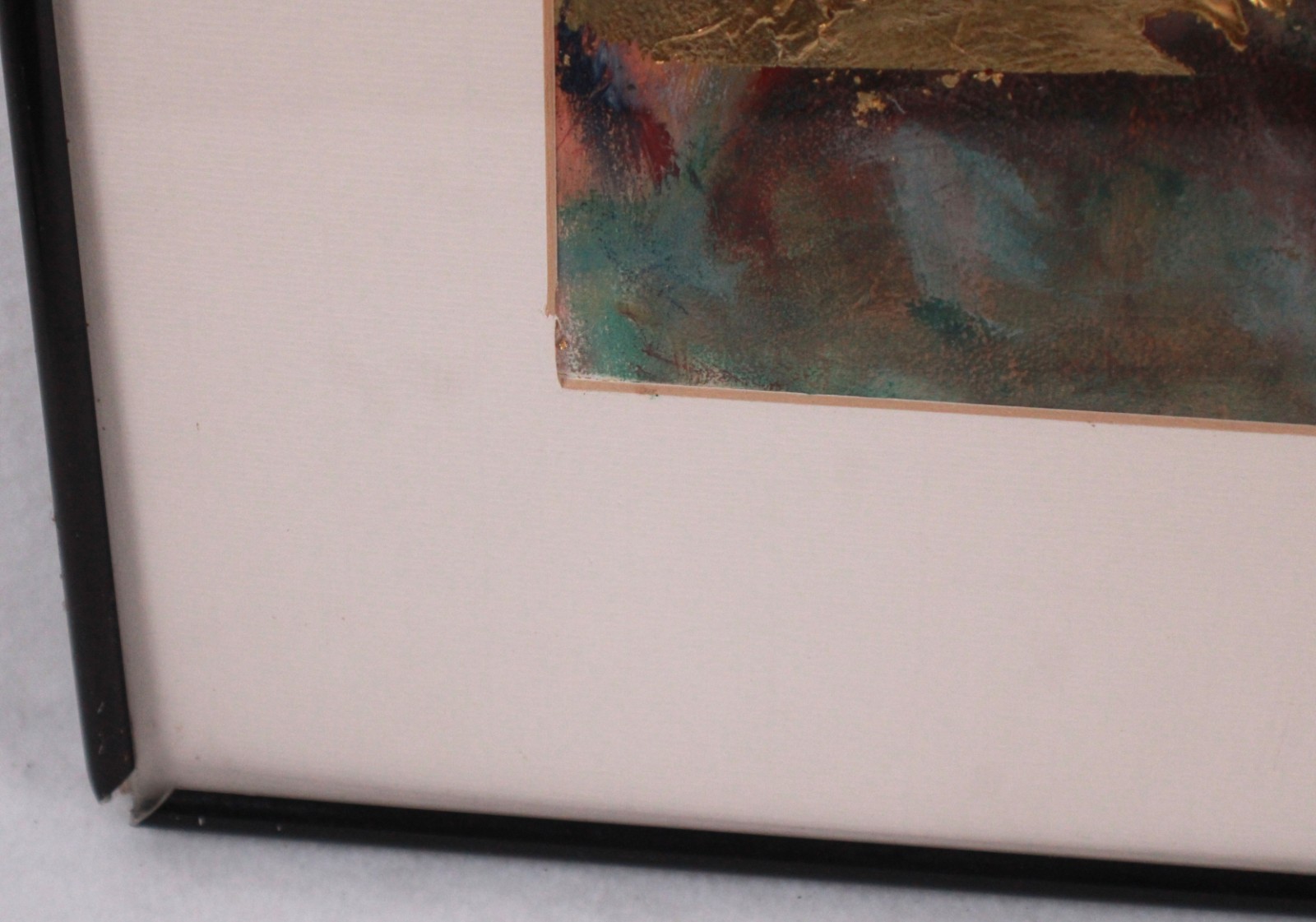 Mid Century Red And Gold Abstract Mixed Media Painting Signed Nail