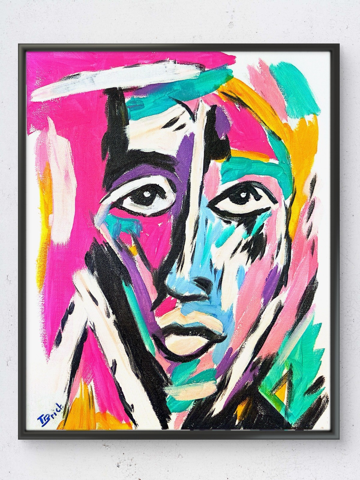 Original 11×14 Neo-Expressionist Acrylic Canvas Signed Colorful Portrait