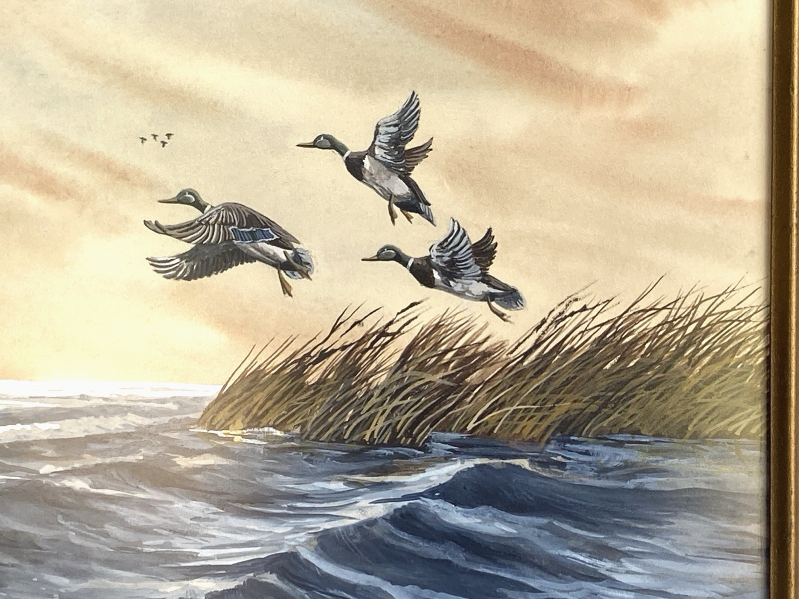 Original Vtg Gouache Painting on Board ‘Ducks In Flight,’ Brent Forsythe 16″x13″
