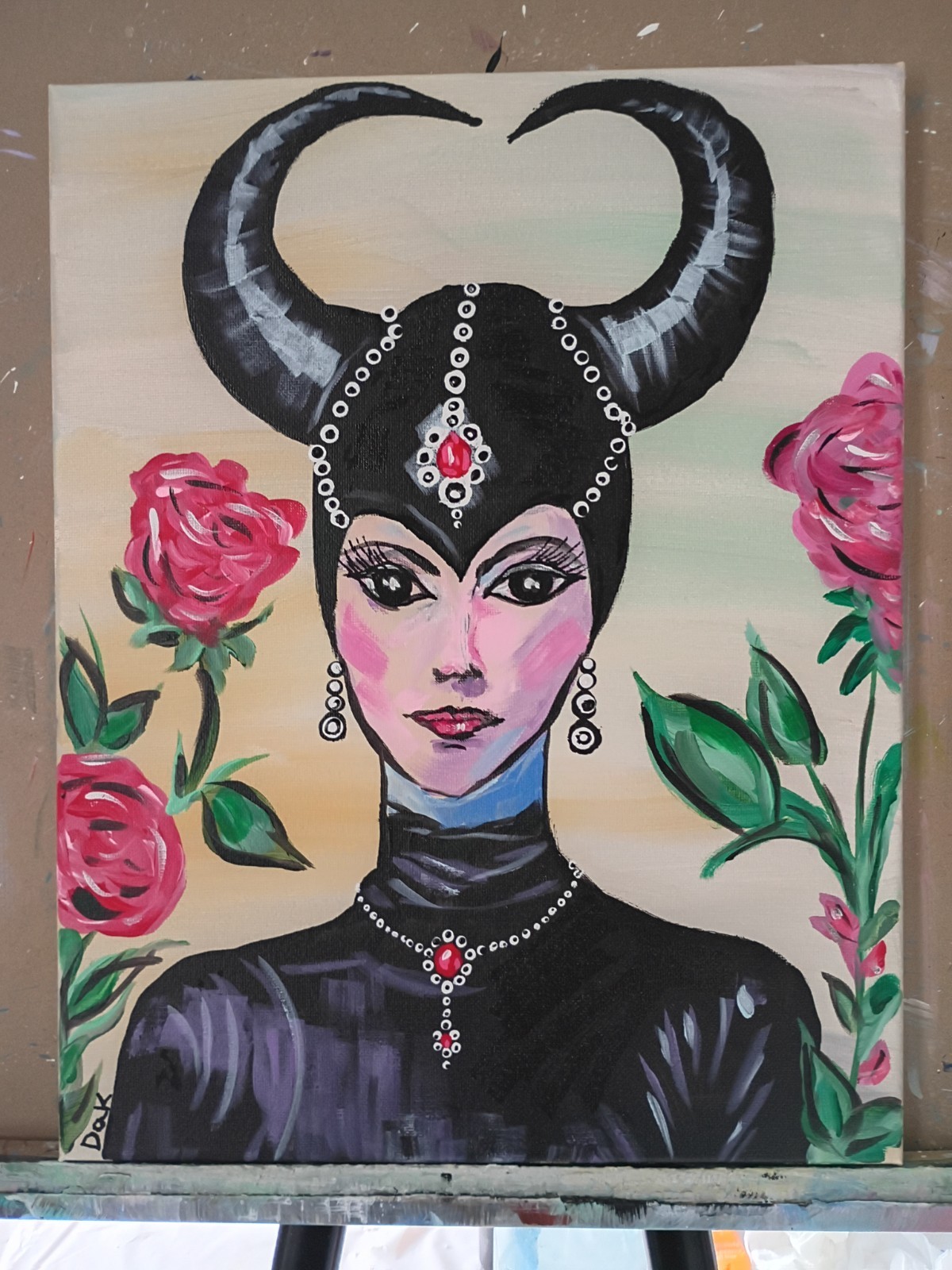 Glam Leather Devil Woman 11×14 Canvas Original Art Goth Expressionism Abstract