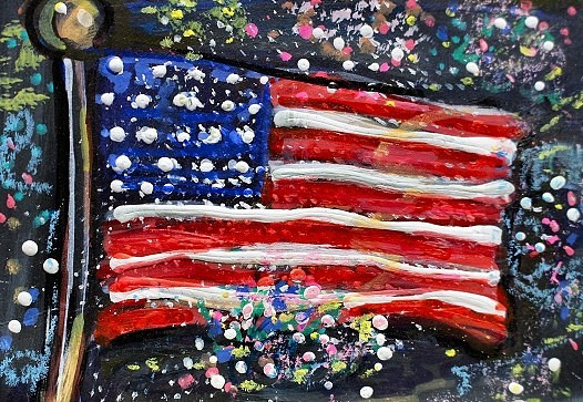 ACEO Original Painting USA FIREWORKS Summer Night American Flag July 4 ATC ART