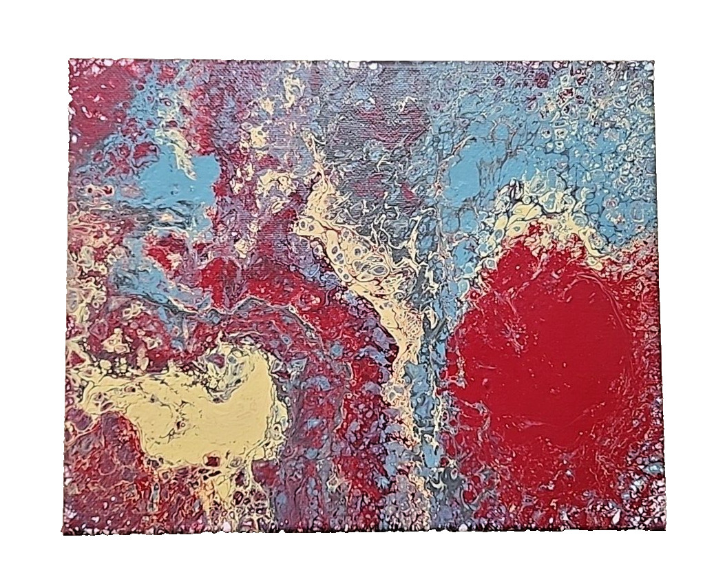 Acrylic Pour Painting Abstract Black Red Teal Beige 10×8 Unframed OOAK Gift