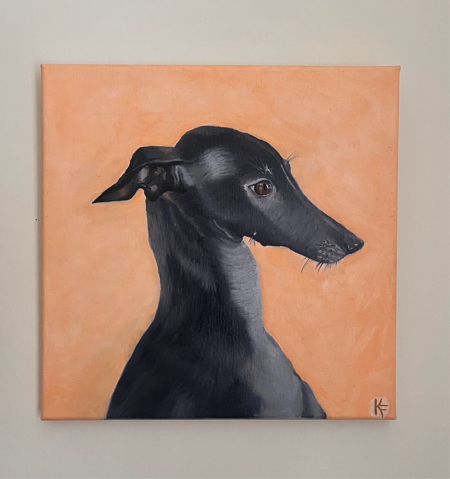 Italian Greyhound – Original Oil Painting – Cashew Background – 2026