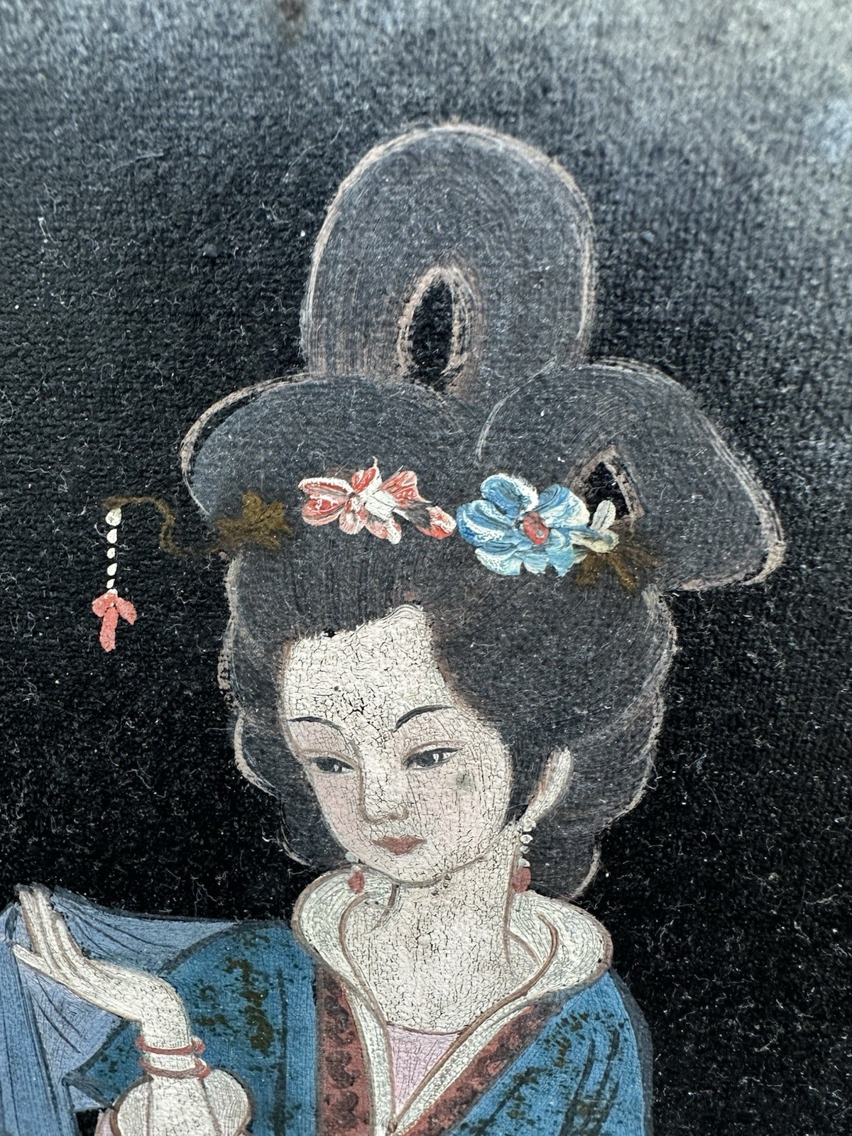 Vintage Mid Century MCM Framed Asian Chang’e Moon Goddess Painting 12”x24”