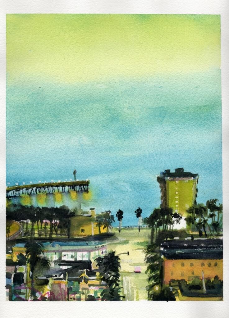 Ventura Twilight : Sandra Watercolors™ California : ORIGINAL PAINTING