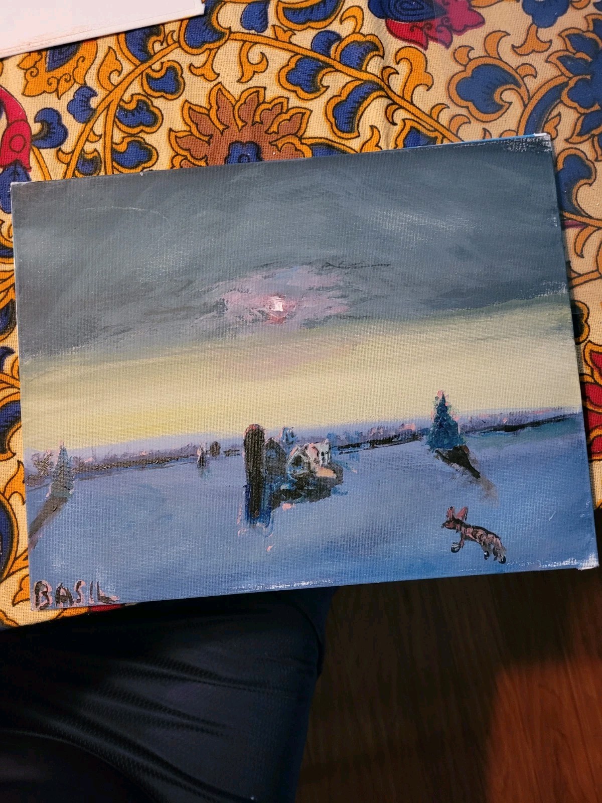 Farm At Sunrise Original Expressionism Acrylic Abstract Canvas