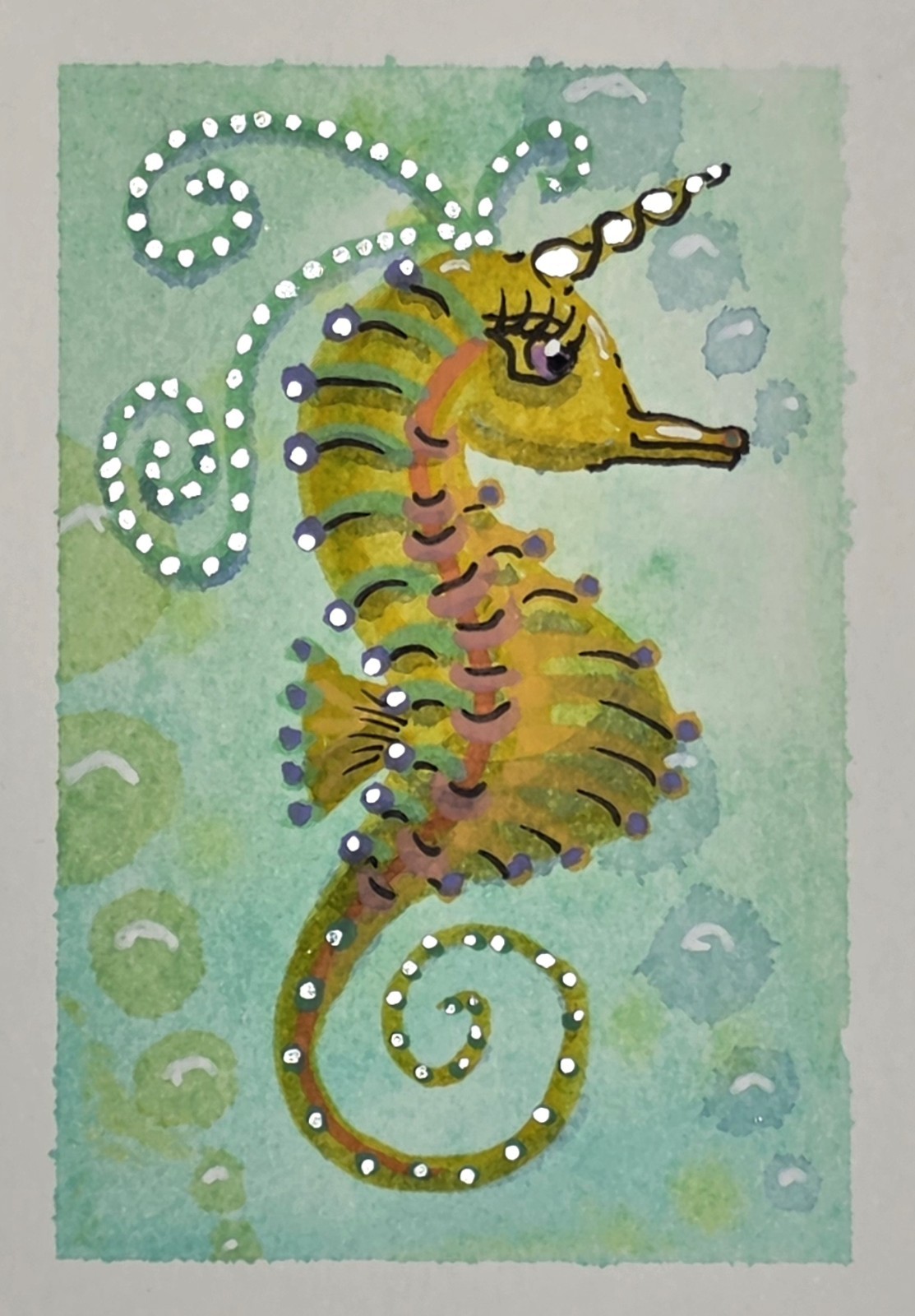 Celestine – Sea Unicorn Series ACEO original watercolor fantasy miniature