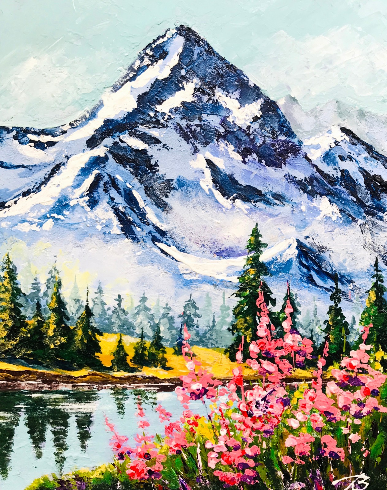 Colorado Rockies Mountain Lake Painting – Original Acrylic Landscape 12×9″