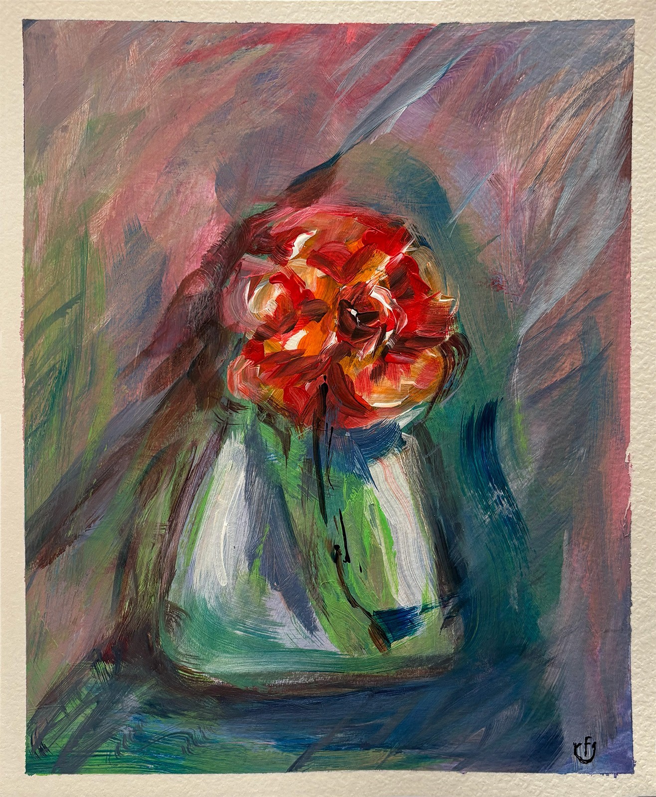 Original Art Vase Of Flowers 8×10 in – Acrylic – Abstract Flower Colorful Signed