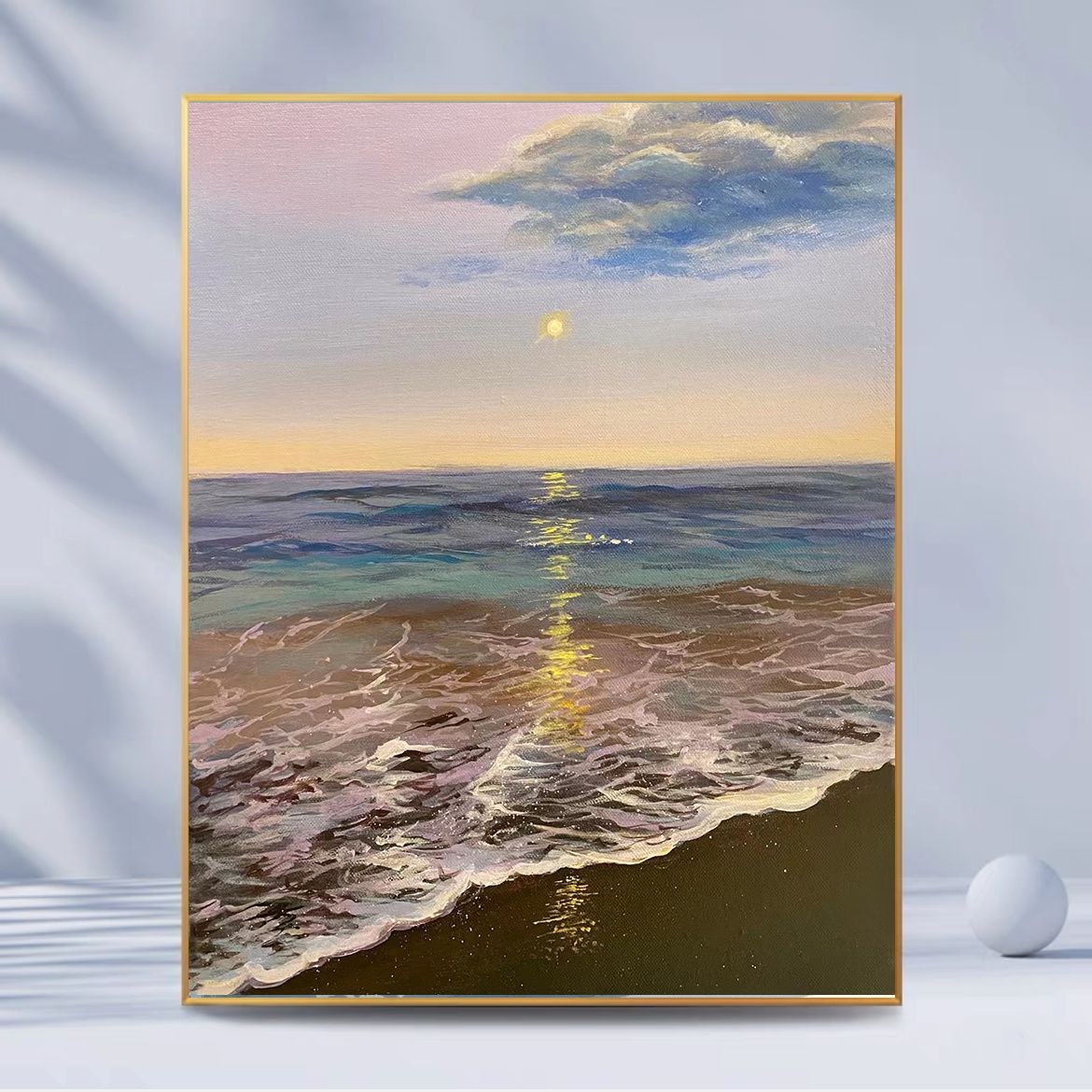 Relax and enjoy the sunrise by the seaside oil painting